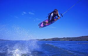 A wake boarder trick