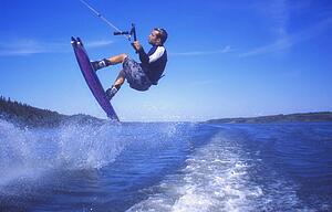 A wake boarder jump
