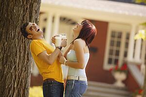 Couple drink milk together