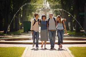 A group of students walk