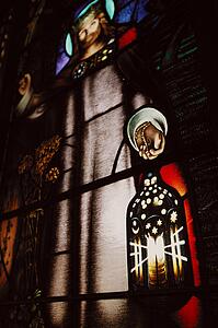 Stained glass window of Jesus