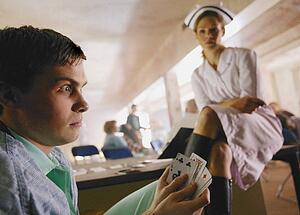 A nurse and a man in a hospital