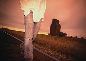 Man walking on train track