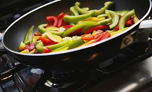 Bell peppers in pan