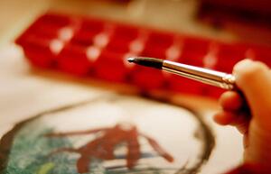 Closeup of an artist's paintbrush