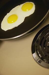 Eggs frying in pan