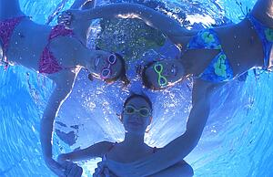 Three women in swimming pool