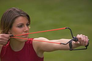 Woman with slingshot