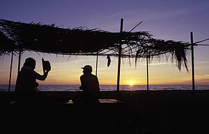 On the beach at sunset