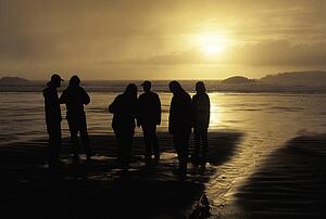 Group playing on ice