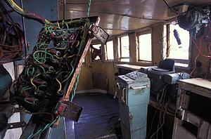 Interior of decrepit old boat