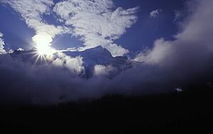 Mountain peak in the clouds
