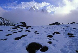Mountain peak cover by a mist of cloud