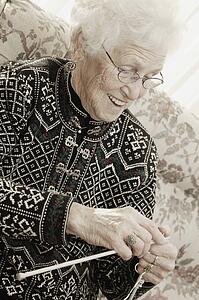 Elderly lady knitting