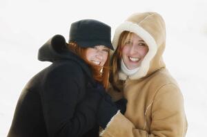 Teenage girls outside in winter