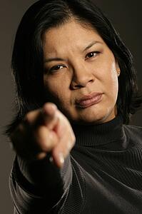 Aboriginal woman pointing