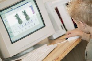 Young boy working at computer