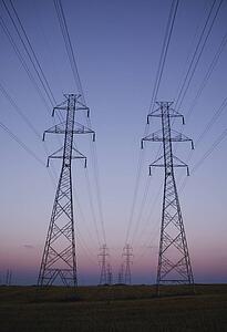 Rows of electricity pylons