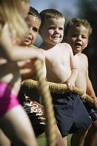 Children playing tug of war