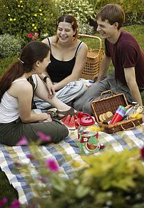 Three teenage friends having a picnic