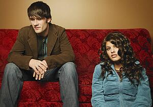 trendy young couple hanging out