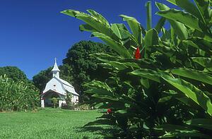 A white church in a rural setting