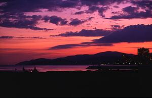 Dramatic sunset over a town