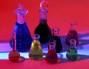 Eight different glass containers