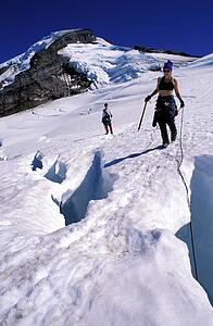 Man and woman mountaineering