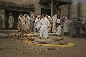 Jesus overturns the table