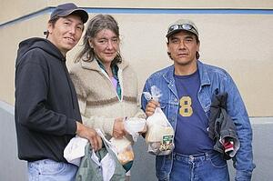 Homeless stopping for lunch