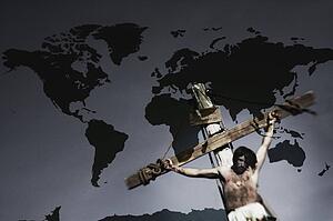 Jesus on cross with map in background
