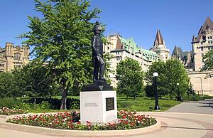A commemorative statue in a park