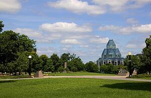 Green open space and glass construction