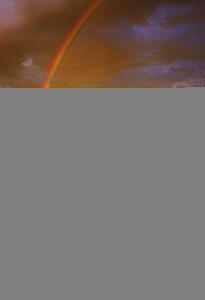 Angel at the crosses, rainbow in background
