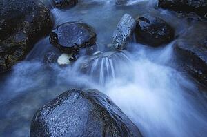 A close-up (close up closeup) of white water in a stream