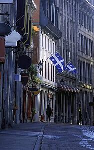 A street with flags