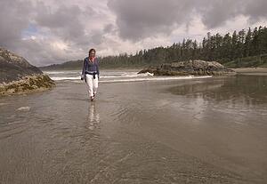 Walking along a scenic beach