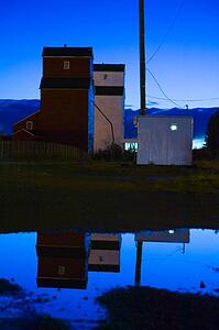 Grain elevators at night