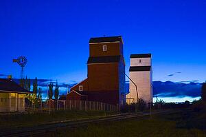 Grain elevators on a farm