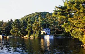 A cottage on a lake