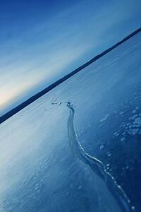 Frozen lake with crack