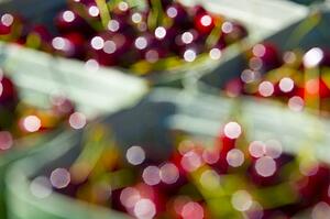Closeup of cherries with blur