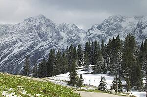 Snow covering alpine landscape