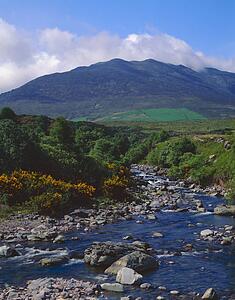 Irish stream and Macgillicuddy's Reeks Mountains