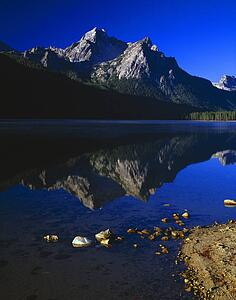 Mountain reflections in lake, Sawtooth National Forest