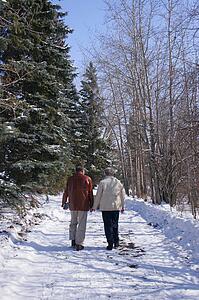 Senior couple walking in the winter