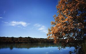 Overlooking a calm lake