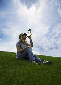 Woman playing horn