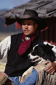 Cowboy with Border Collie dog